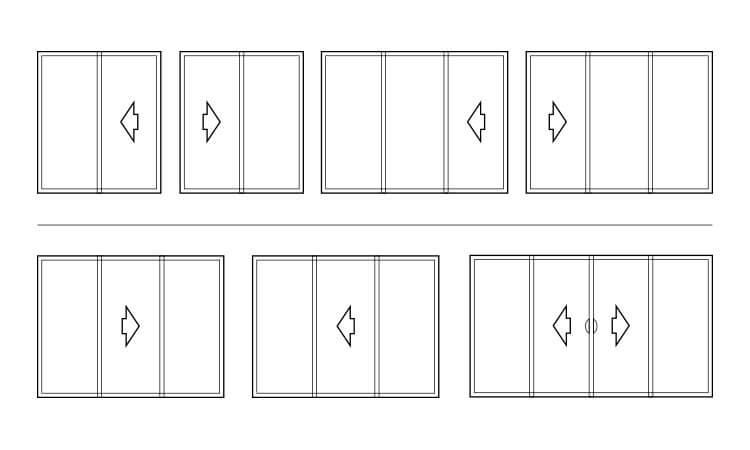 Sliding patio door configurations with 2, 3 and 4 panel options